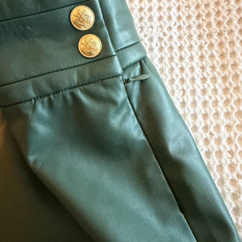 J. Crew Center Pleat Mini Skirt in Army Green Faux Leather - Picture 4 of 8